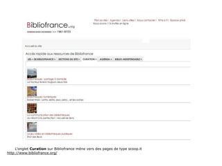 L’onglet Curation sur Bibliofrance mène vers des pages de type scoop.it
http://www.bibliofrance.org/
 