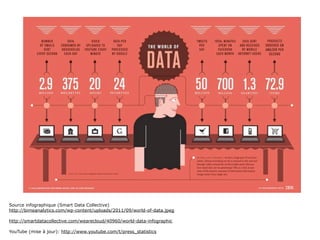 Source infographique (Smart Data Collective)
http://bimeanalytics.com/wp-content/uploads/2011/09/world-of-data.jpeg

http://smartdatacollective.com/wearecloud/40960/world-data-infographic

YouTube (mise à jour): http://www.youtube.com/t/press_statistics
 