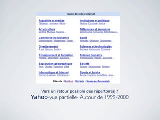 Vers un retour possible des répertoires ?
Yahoo-vue partielle- Autour de 1999-2000


                                                 12
 