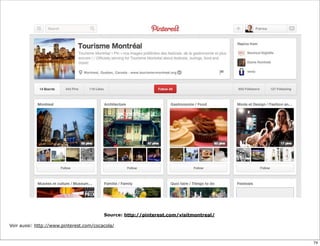 Source: http://pinterest.com/visitmontreal/
Voir aussi: http://www.pinterest.com/cocacola/
74
 
