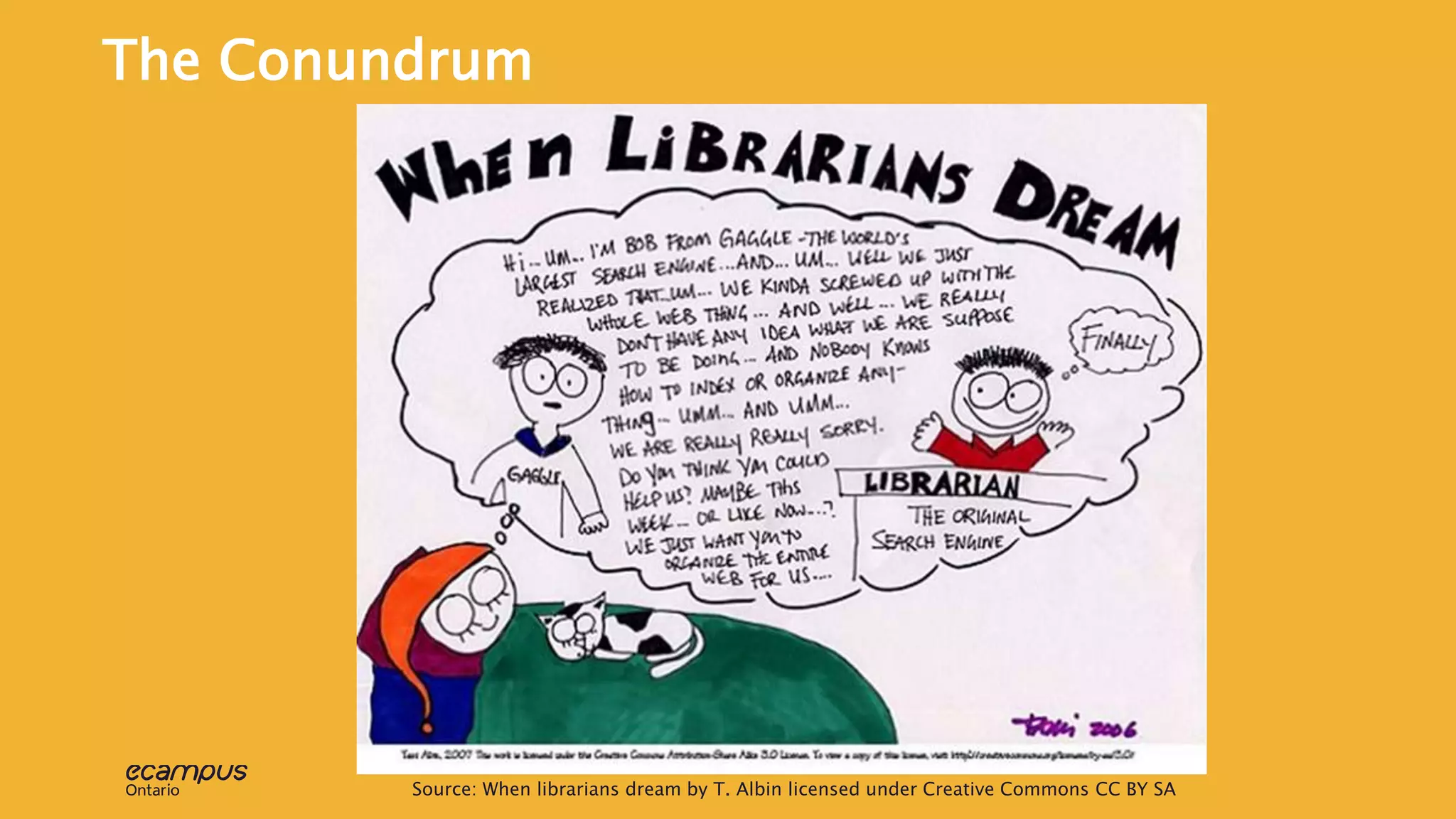 10Source: When librarians dream by T. Albin licensed under Creative Commons CC BY SA
The Conundrum
 