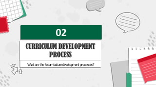 02
CURRICULUM DEVELOPMENT
PROCESS
What are the 4 curriculum development processes?
 