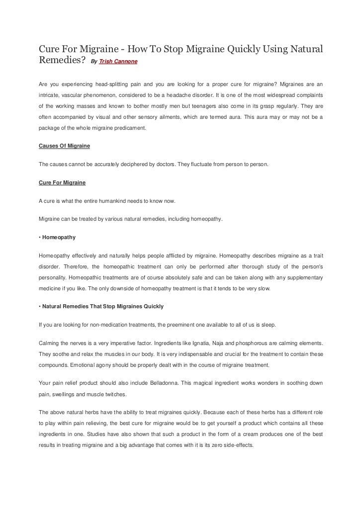 Cure For Migraine How To Stop Migraine Quickly Using Natural Remedies?