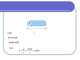 S
lV=lS
N=nV=nlS
q=Ne=enlS
t=l/v
q enlS
I neSv
t t
= = =