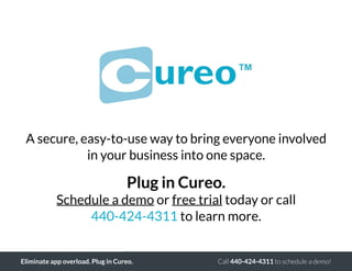 Call 440-424-4311 to schedule a demo!Eliminate app overload. Plug in Cureo.
A secure, easy-to-use way to bring everyone in...