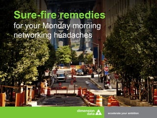 accelerate your ambition
Sure-fire remedies
for your Monday morning
networking headaches
 