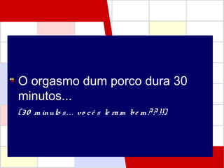 O orgasmo dum porco dura 30
minutos...
  (30 m inuto s. . . vo cê s le ram be m ? ? !!)
 