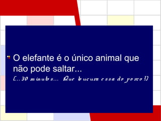 O elefante é o único animal que
não pode saltar...
(. . . 30 m inuto s. . . Que lo ucura e ssa do po rco !)
 