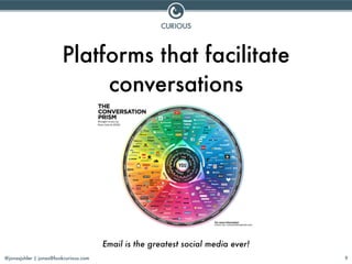 @jonasjuhler | jonas@lookcurious.com 9
Platforms that facilitate
conversations
Email is the greatest social media ever!
 