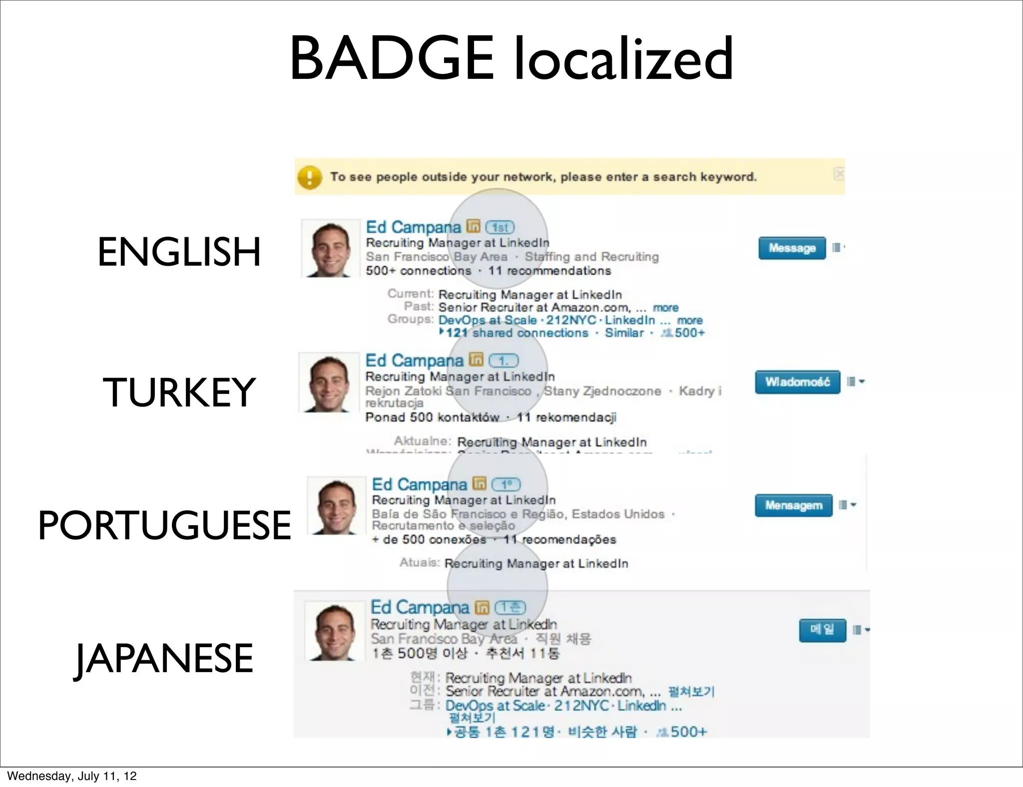 BADGE localized

               ENGLISH


                TURKEY


     PORTUGUESE


           JAPANESE

Wednesday, July 11, 12
 