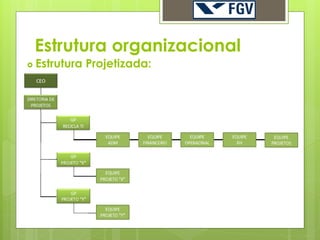 Estrutura organizacional
   Estrutura Projetizada:
 