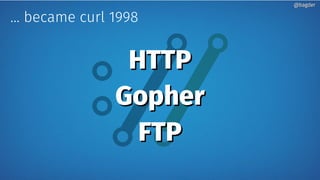 … became curl 1998
HTTPHTTP
GopherGopher
FTPFTP
@bagder@bagder
 