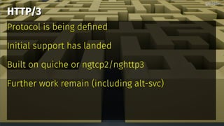 HTTP/3HTTP/3
Protocol is being defined
Initial support has landed
Built on quiche or ngtcp2/nghttp3
Further work remain (including alt-svc)
@bagder@bagder
 