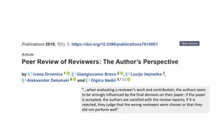 “…when evaluating a reviewer’s work and contribution, the authors seem
to be strongly influenced by the final decision on their paper: if the paper
is accepted, the authors are satisfied with the review reports; if it is
rejected, they judge that the wrong reviewers were chosen or that they
did not perform well”
 