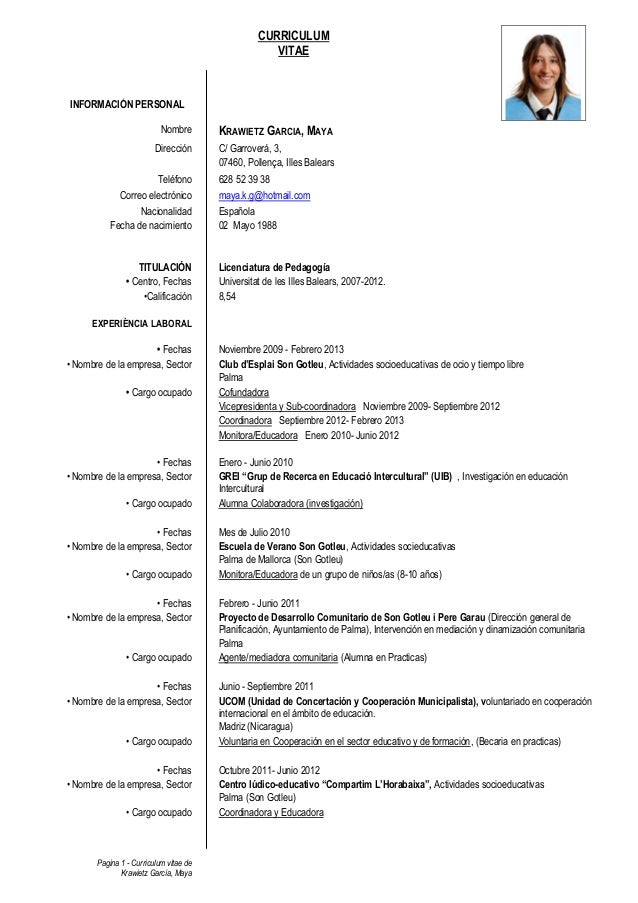 curriculum para llenar