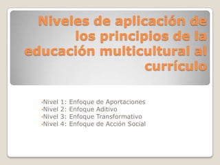 Niveles de aplicación de los principios de la educación multicultural al currículo ,[object Object]