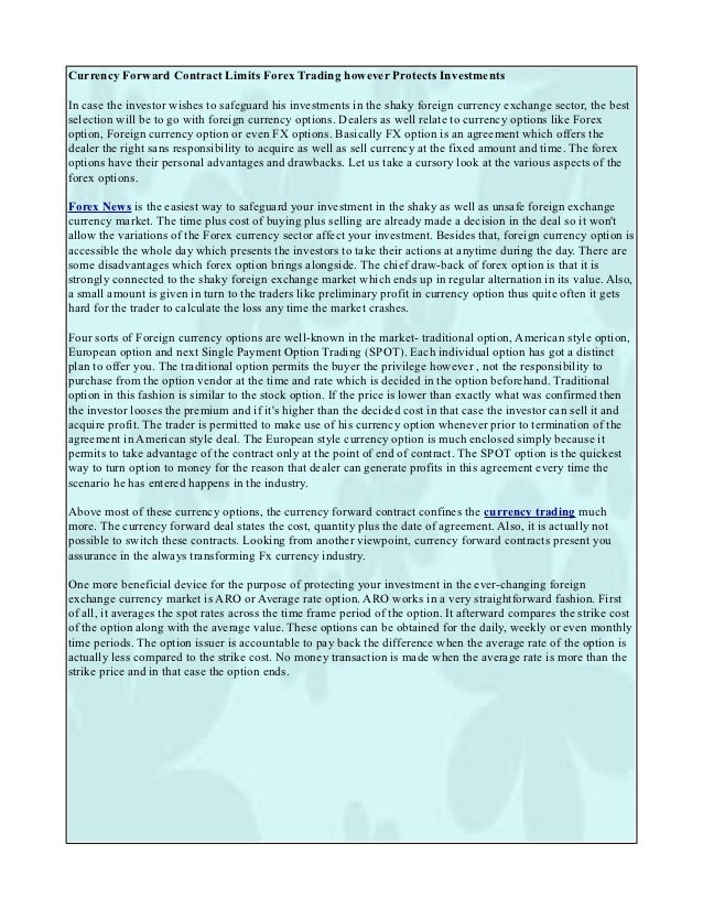 Currency Forward Contract Limits Forex Trading However Protects Inves - 