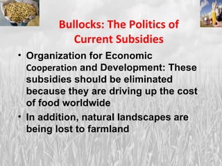 Bullocks: The Politics of Current Subsidies Organization for Economic  Cooperation  and Development: These subsidies should be eliminated because they are driving up the cost of food worldwide  In addition, natural landscapes are being lost to farmland 