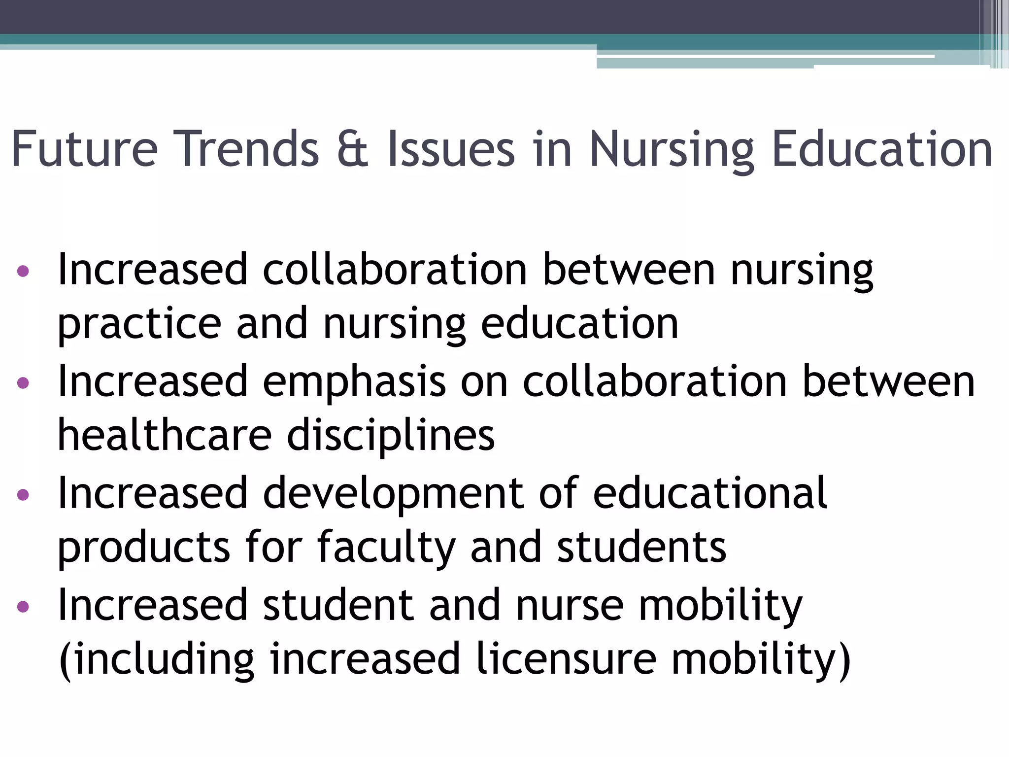 Current trends and issues in nursing education ppt | PPT
