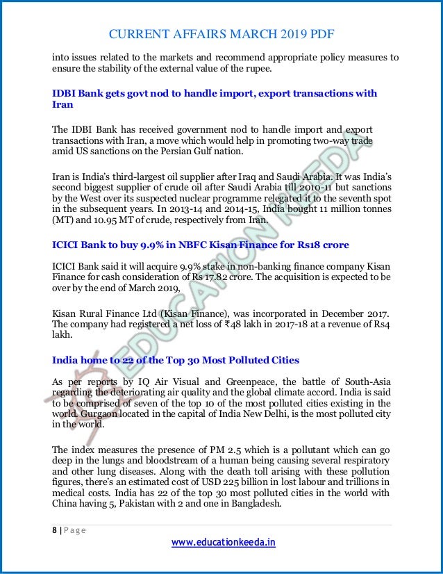 Current Affairs March 2019 Pdf Download Free