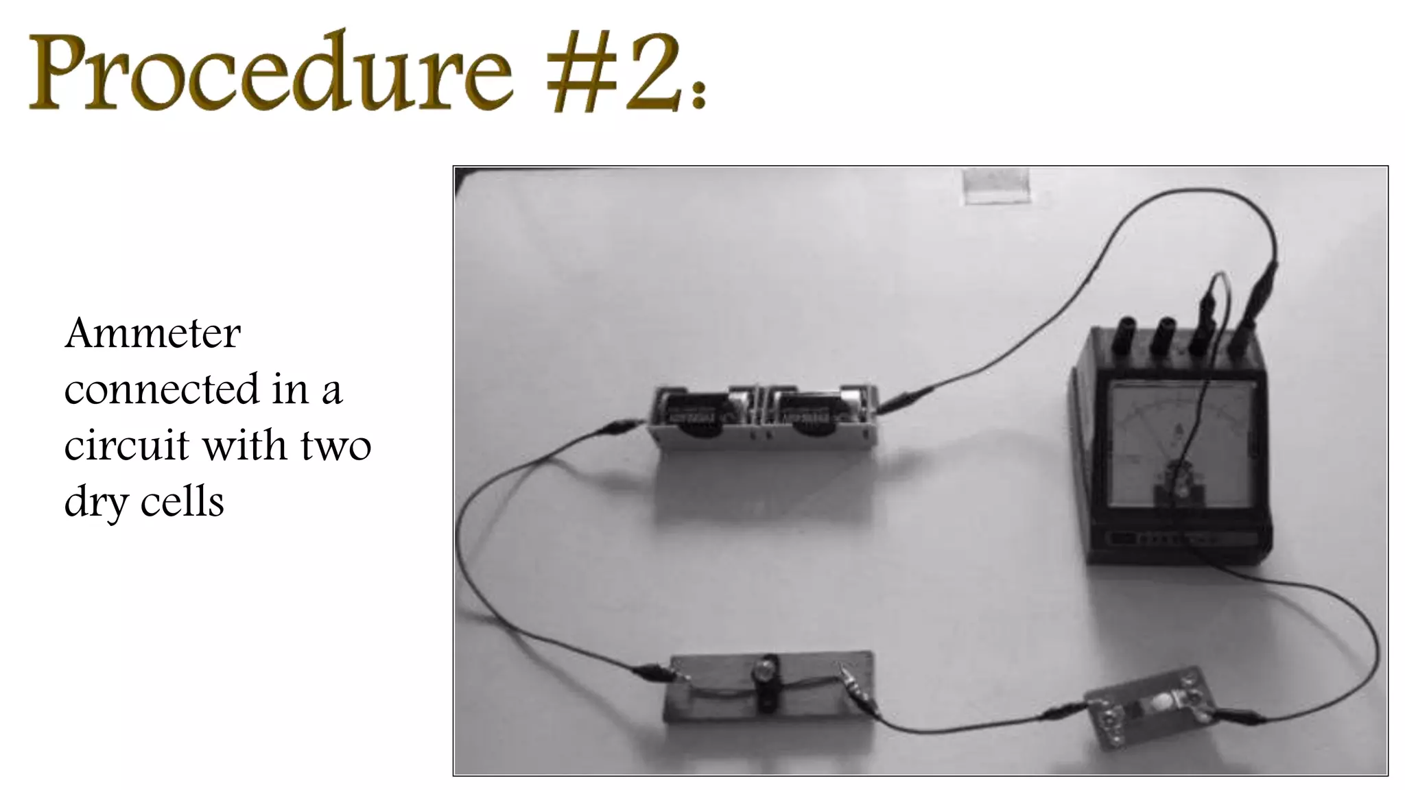 Ammeter
connected in a
circuit with two
dry cells
