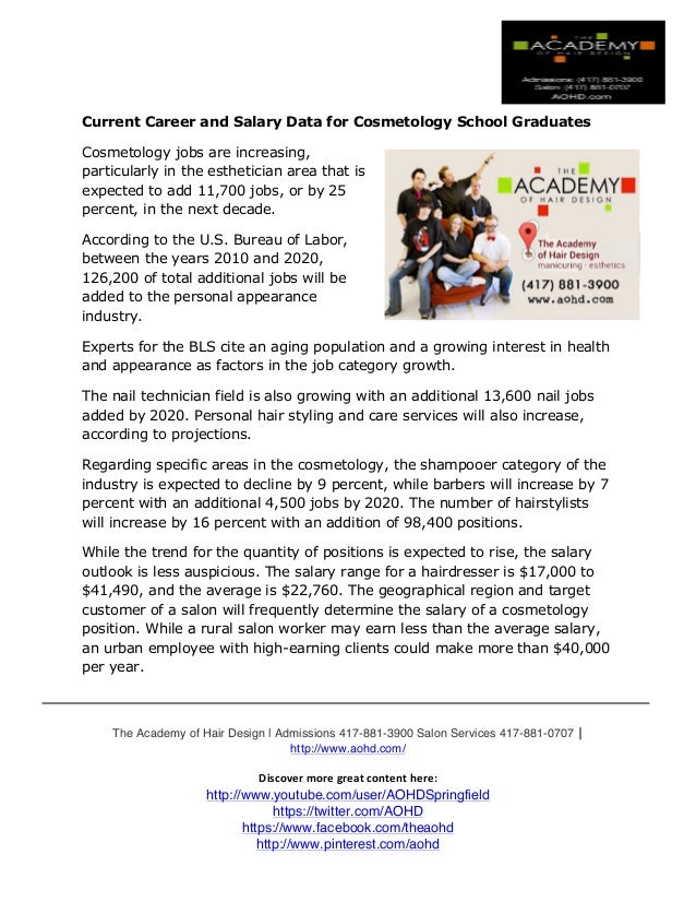 Current Career and Salary Data for Cosmetology School Graduates by AOHD