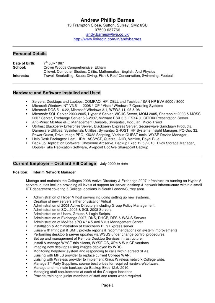 current cv 120610 active directory resume examples