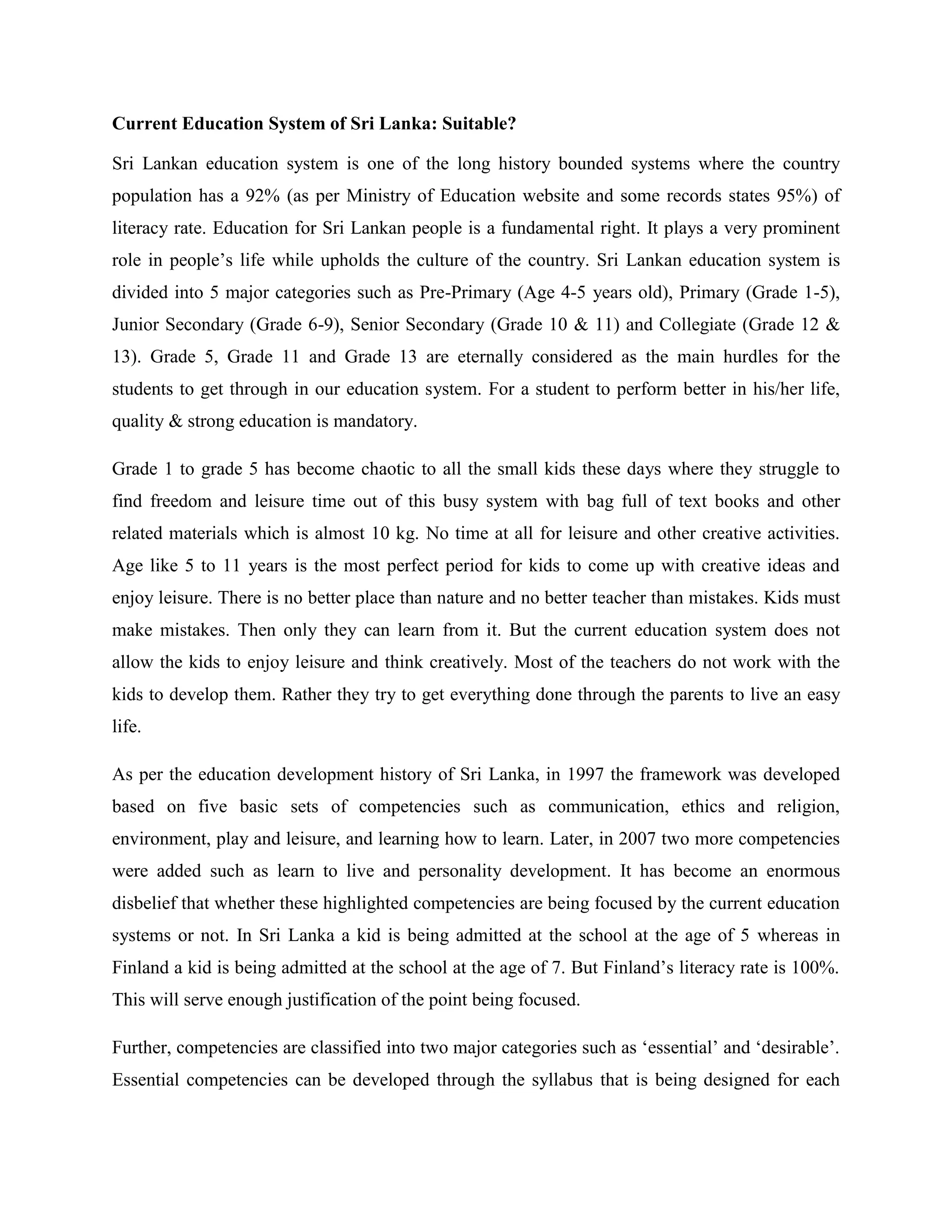 Current Education System of Sri Lanka | PDF