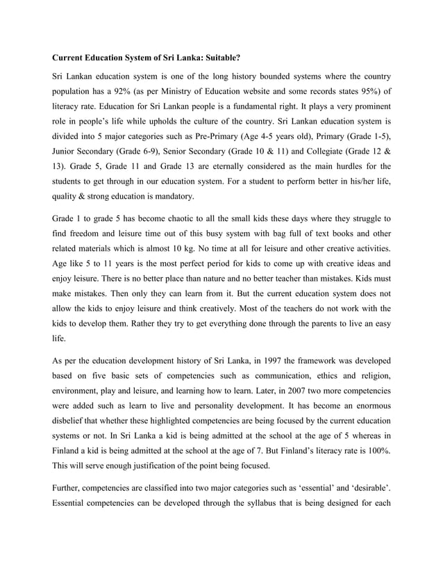 Current Education System of Sri Lanka | PDF
