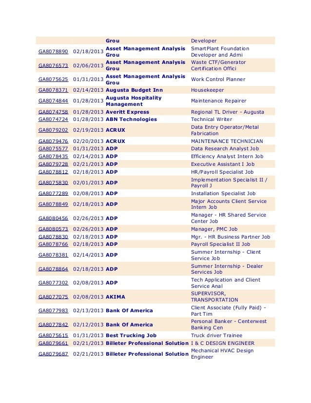 Augusta Area Job Listing As Of 28 Feb 13 Augusta Area Job Listing As Of 28 Feb 13
