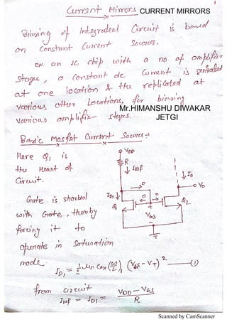 Current mirrors (using BJT & MOSFET) | PDF