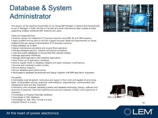 Database & System
Administrator
12
 