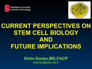 CURRENT PERSPECTIVES ON STEM CELL BIOLOGY  AND  FUTURE IMPLICATIONS Emin Kansu,MD,FACP [email_address] Hacettepe University Institute of Oncology 