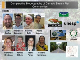 Tomas
Hrbek
Team
Guarino
Colli
Francisco
Langeani
Pedro
Aquino
Florencia
Breitman
Sandra
Hernandez
Comparative Biogeography of Cerrado Stream Fish
Communities
Justin
Bagley
 