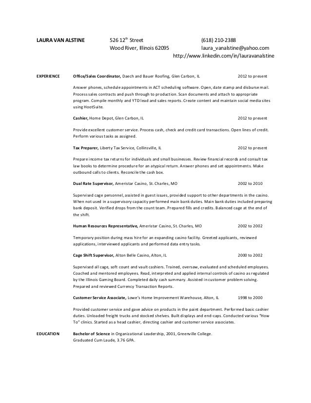 Home depot resume sample