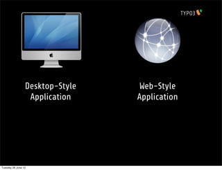 Desktop-Style   Web-Style
                  Application    Application




Tuesday 26 June 12
 