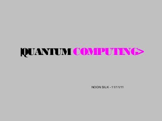 |
QUANTUM COMPUTING>

NOON SILK - 11/11/11

 