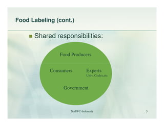 Food Labeling (cont.)

      Shared responsibilities:

                Food Producers


            Consumers         Expe...