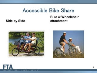 Accessible Bike Share
Side by Side
Bike w/Wheelchair
attachment
6
 
