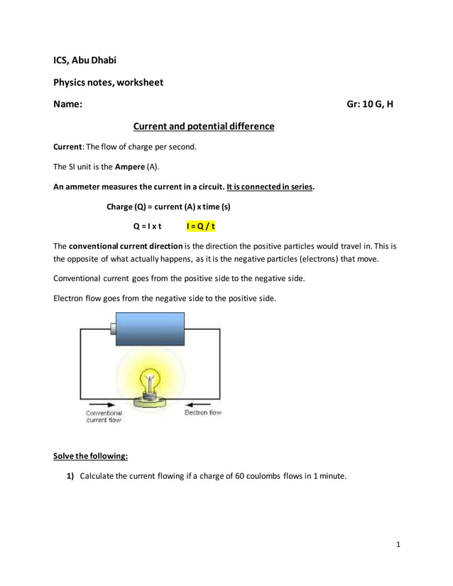 current and voltage in series and parallel worksheet