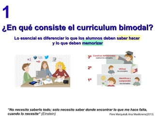 Pere Marquès& Ana Masllorens(2013)
1
¿En qué consiste el curriculum bimodal?
Lo esencial es diferenciar lo que los alumnos...