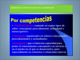 ELEMENTOS A TENER EN CUENTA EN LA FORMACIÓN
 
