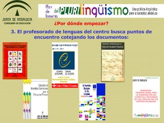 ¿Por dónde empezar? 3. El profesorado de lenguas del centro busca puntos de encuentro cotejando los documentos: CONSEJERÍA DE EDUCACIÓN           BORRADOR: ORIENTACIONES PARA LA ELABORACIÓN DEL CURRÍCULO INTEGRADO DE LAS LENGUAS EN LOS CENTROS BILINGÜES       