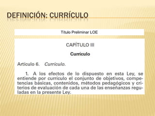 Definición: CurrículoTítulo Preliminar LOE
