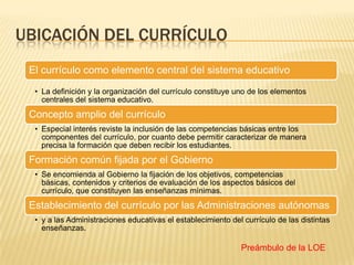 Ubicación del currículoPreámbulo de la LOE