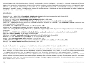 192 Currículo Básico para Escola Pública Municipal
a partir da definição de instrumentos e critérios avaliativos, visa a identificar aspectos que reflitam a capacidade e a habilidade do educando em analisar,
julgar e emitir um parecer considerando os conhecimentos científicos estudados; estudar uma situação problema e demonstrar a compreensão de que
o homem é parte integrante da natureza e que exerce sobre ela, uma ação transformadora visando à sobrevivência da sua espécie. E, ainda, que para a
sobrevivência da espécie humana, o homem precisa preservar os recursos inerentes à manutenção de todas as comunidades de vida no Planeta Terra,
respeitando a Terra e a vida em toda a sua diversidade.
8 REFERÊNCIAS
CARVALHO, A. M. P. & GIL PÉREZ, D. Formação de educadores de ciência: tendências e inovações. São Paulo: Cortez, 1993.
CHASSOT, A. A ciência através dos tempos. São Paulo: Moderna, 1994.
DELIZOICOV, D.; ANGOTTI, J. A. Metodologia do ensino de ciências. São Paulo: Cortez, 2000.
DELIZOICOV, D.; ANGOTTI, J. A.; PERNAMBUCO, M. M. Ensino de ciências: fundamentos e métodos. 2. ed. São Paulo: Cortez, 2002.
FORESTI, M. C. P. P. Reflexões em torno de currículo: a formação do educador de ciências. In: D’ANTOLA, A. (org.). Supervisão e currículo: rumo a uma visão
humanística. São Paulo: Pioneira, 1983.
FRACALANZA, H. et al. O Ensino de Ciências no 1º grau. São Paulo: Atual. 1986. 
KRASILCHIK, M. O educador e o currículo de ciências no 1º grau. São Paulo: Atual, 1987.  
LUCKESI. C. C. Avaliação Da Aprendizagem Na Escola E A Questão Das Representações Sociais. Disponível em: <http:www.luckesi.com.br>. Acesso em
25/08/2014.
OLIVEIRA, E. M., ALMEIDA, J.L.V., ARNONI,M.E.B. Mediação dialética na educação escolar: teoria e prática. São Paulo: Edições Loyola, 2007.
PINTO, Á. V. Ciência e existência. Rio de Janeiro: Paz e Terra, 1969.
RIBEIRO, M. L. S. História da educação brasileira: a organização escolar. 17. ed. São Paulo: Cortez, 2001.
ROMANELLI, O. de O. História da educação no Brasil. 27. ed. Petrópolis-RJ: Vozes, 2002.
RONAN, C. A. A história ilustrada da ciência. São Paulo: Círculo do Livro, 1987.
SANTOS, C. S. Ensino de Ciências: abordagem histórico-crítica. Campinas, SP: Armazém do Ipê (Autores Associados), 2005.
VÁZQUEZ, A. S., Filosofia da praxis. 4. ed. Rio de Janeiro: Paz e Terra, 1977.
Grupo de reflexão, de análise e de proposições para a 3ª versão do Currículo Básico para a Escola Pública Municipal da Região Oeste do Paraná
Sandra Moraes Giannotti (Coord.); Alexandre Scheifele – Cascavel; Elise Leindecker Gonçalves – Corbélia; Cleonice da Luz dos Santos - Foz do Iguaçu; Fabiano Pavoni Nogueira - Foz do
Iguaçu; Janer Vilaça - Foz do Iguaçu; Jaqueline de Oliveira Miguel Benitez - Foz do Iguaçu; Lenir Maria Kehrig de Araújo – Palotina; Luci Graciela Kuhn – Toledo; Lucilei Bodanele Rossani
– Foz do Iguaçu; Sandra do Nascimento Silva – Foz do Iguaçu; Solange Teresinha Seibel – Santa Helena; Vânia Eliziane Fürlan - Foz do Iguaçu; Vania de Lima - Foz do Iguaçu.
Educadores representantes dos municípios: Marli Brasil da Cruz – Cafelândia; Mariane Aparecida Padilha - Capitão Leônidas Marques; Ione Ballottin – Guaraniaçu; Izolde Schneider
Vasques - Marechal Cândido Rondon; Teresinha Aparecida Alves Dametto – Medianeira; Daiane Francisca de Melo Alves - Ouro Verde do Oeste; Claudete Pivatto Turra - Santa Helena;
Geandréia Zanoni de Oliveira - Santa Tereza do Oeste; Jurasilda Salete Verza Wagner - São Miguel do Iguaçu; Clenir Klaus da Silva - Serranópolis do Iguaçu; Caroline Recalcatti Silveira –
Toledo; Marli Maccari Corso - Vera Cruz do Oeste.
 