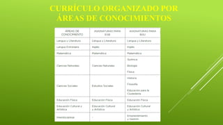 CURRÍCULO ORGANIZADO POR
ÁREAS DE CONOCIMIENTOS
 