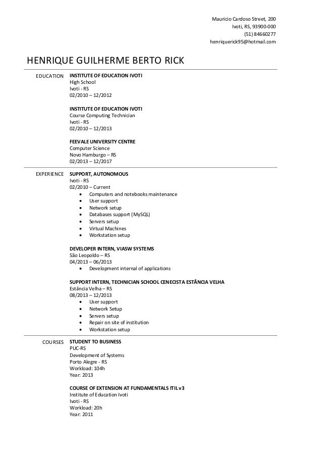 curriculo ingles internship cv