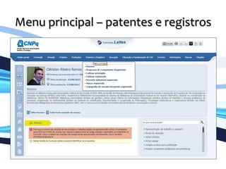 Menu	
  principal	
  –	
  patentes	
  e	
  registros	
  
	
  
 