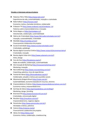 ► Prestação de serviços terceirizados em TI para o Grupo Conectt
     ► Zero Hora (sistema de anúncios)
     ► Secretaria de Saúde do Estado de São Paulo (sistema de gestão hospitalar)
     ► CAVO - Gestão Ambiental (sistema de mailing)
     ► Gerdau (site do fundo pró-infância)

         TI - Ferramentas e Linguagens
         ► Oracle, MySQL, SQL Server, Interbase/Firebird (Bancos de dados)
         ► Erwin (Ferramenta CASE)
         ► Delphi/Pascal (Linguagem de programação)
         ► HTML/CSS
         ► Manipulação de arquivos XML/TXT


1999-2001 – Programador Delphi – Procempa, Porto Alegre/RS

   Atividades
   ► Desenvolvimento e manutenção de sistemas
   ► Testes e ajustes
   ► Consultas em SQL
   ► Implantação no cliente
   ► Programação ISAPI/CGI (componentes web)

   Projetos
   ► SIE - Sistema de gestão das escolas municipais de Porto Alegre
   ► VTA - Sistema de controle para veículos de tração animal (EPTC)

Educação

1996-2002 – Universidade Federal do Rio Grande do Sul, Ciência da Computação

   Ênfase
   ► Banco de Dados
   ► Empreendedorismo

Estudos e interesses extracurriculares

► Palestras TED e TEDx (http://www.ted.com/)
  Experiências de vida, sustentabilidade, inovação e criatividade
► Rede ItsNoon (http://itsnoon.net/)
  Economia criativa, chamadas temáticas, colaboração
► Endeavor TV (http://www.endeavor.org.br/endeavor_tv)
  Palestras sobre empreendedorismo e inovação
► Porto Alegre.cc (http://portoalegre.cc/)
  Voluntariado, colaboração, sustentabilidade
► Fábrica de Criatividade (http://www.fabricadecriatividade.com.br/)
  Inovação, sustentabilidade, criatividade
 
